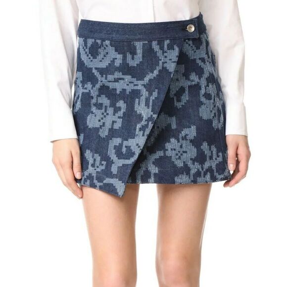 Rag & Bone Marina Textured Blue Indigo‎ Wrap Denim Mini Skirt Size 6 - Picture 1 of 13